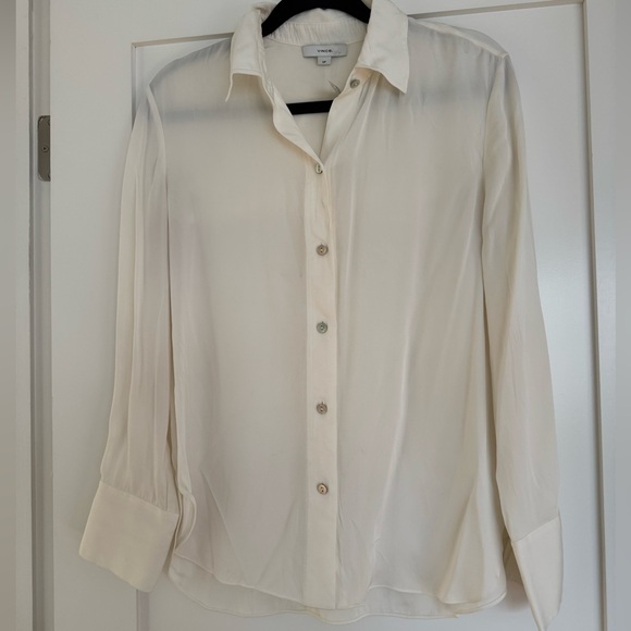 NEW Vince Stretch Silk Button-Up Shirt in Off-White - Picture 6 of 9